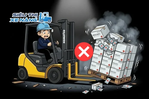 Lỗi nguy hiểm khi nâng pallet hàng hoá bằng xe nâng 1