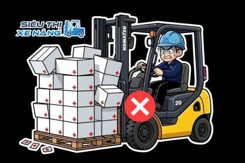 Lỗi nguy hiểm khi nâng pallet hàng hoá bằng xe nâng 2