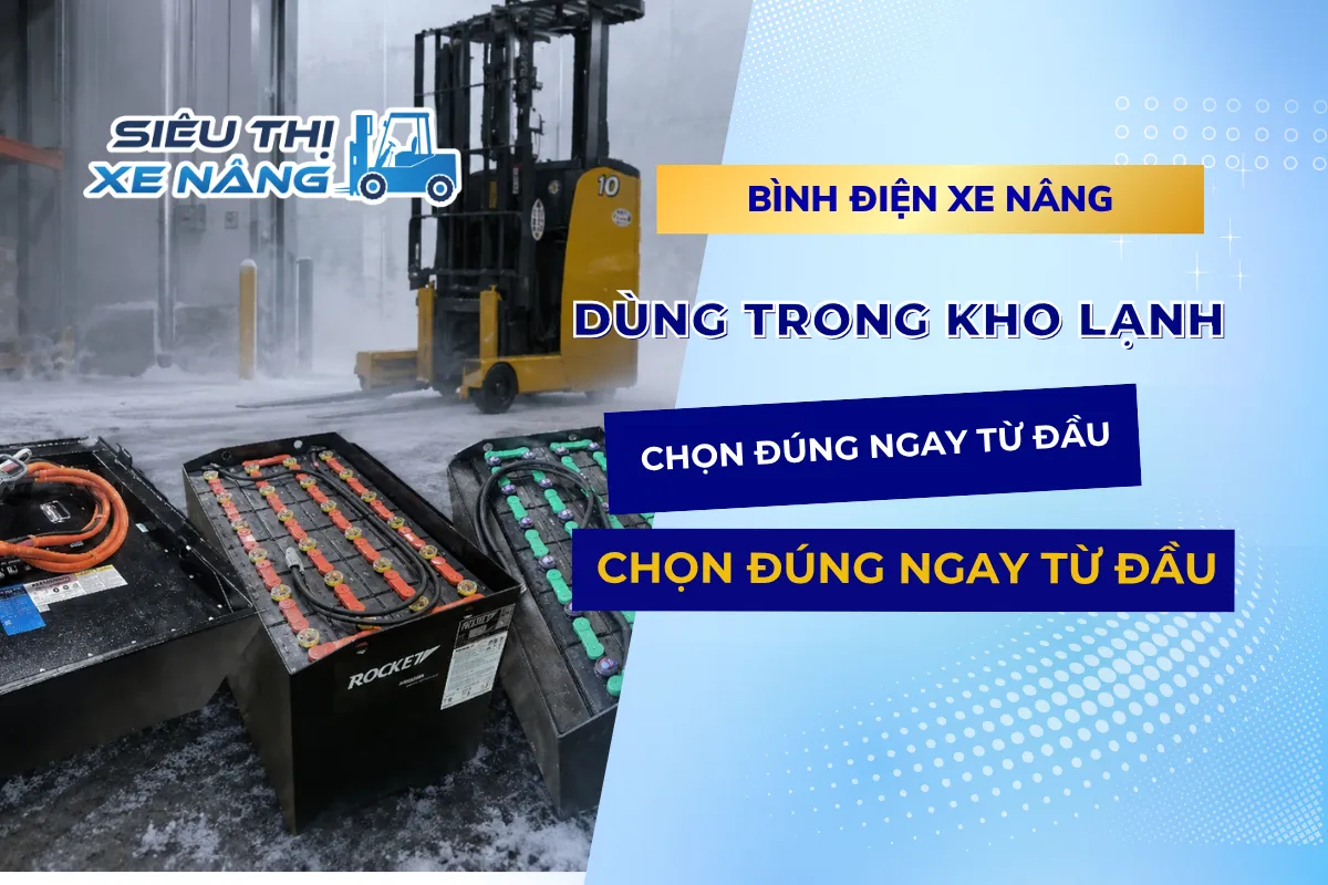 Bình điện xe nâng trong kho lạnh bìa